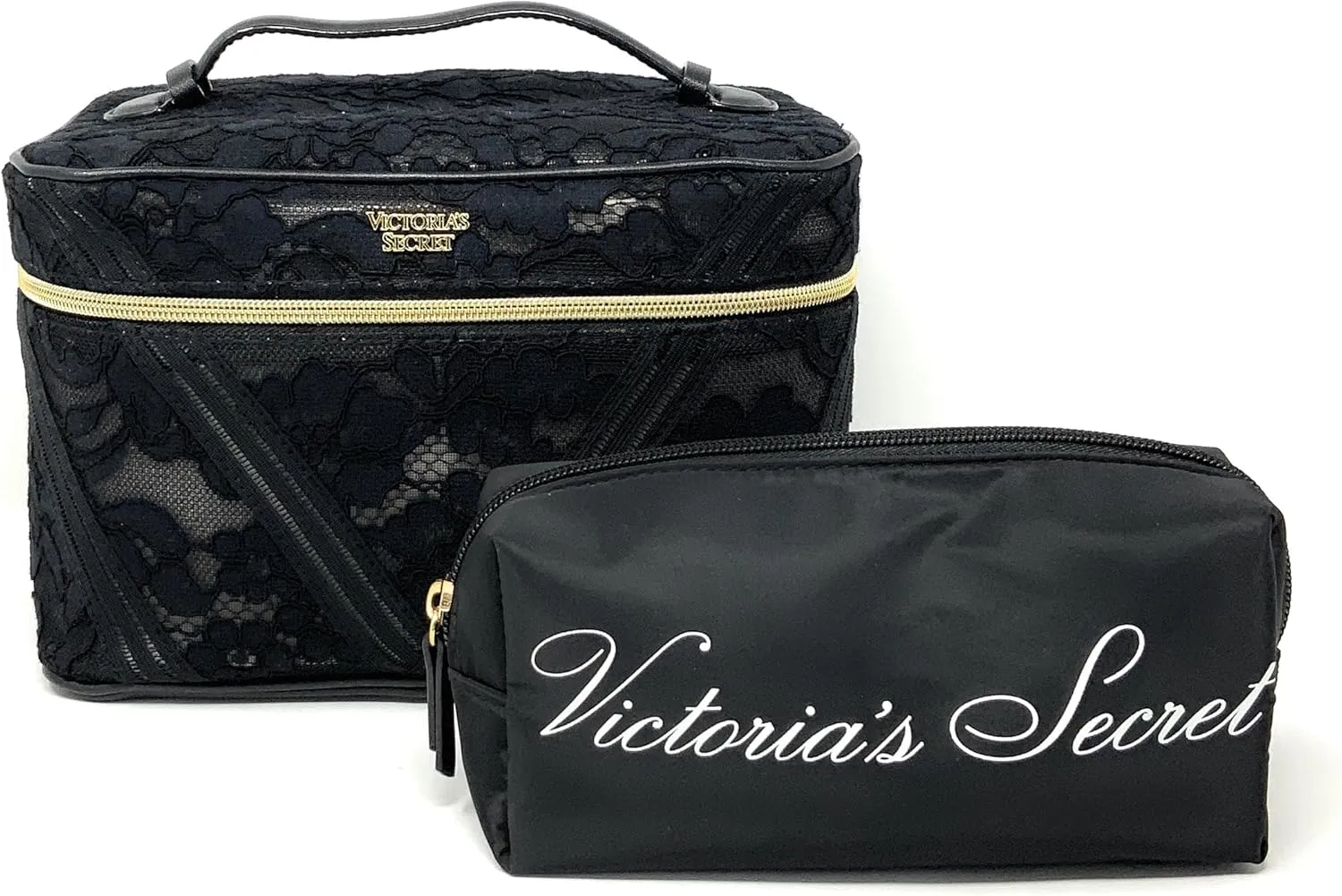 Victoria's Secret Makeup Train Case with Small Bag Black Lace 2pc Travel Organizer, 0667552314223