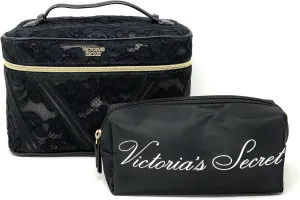 Victoria's Secret Makeup Train Case with Small Bag Black Lace 2pc Travel Organizer, 0667552314223
