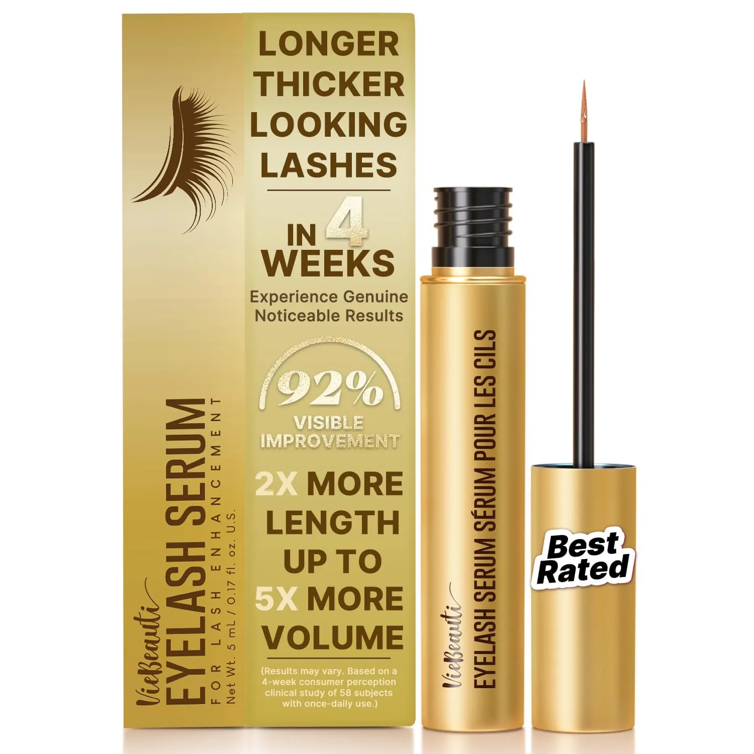 VieBeauti Lash Serum for Eyelash Growth: 5mL Eyelash Growth Serum with Advanced Formula to Boost Longer Fuller and Thicker Looking Lashes - Vegan & Cruelty-Free for Sensitive Eyes 5-Month Supply