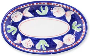 Vietri Campagna Pesce Blue Small Oval Tray, Terra Cotta, Decorative Serving Platter, 10" L, 6.5" W, Microwave Safe