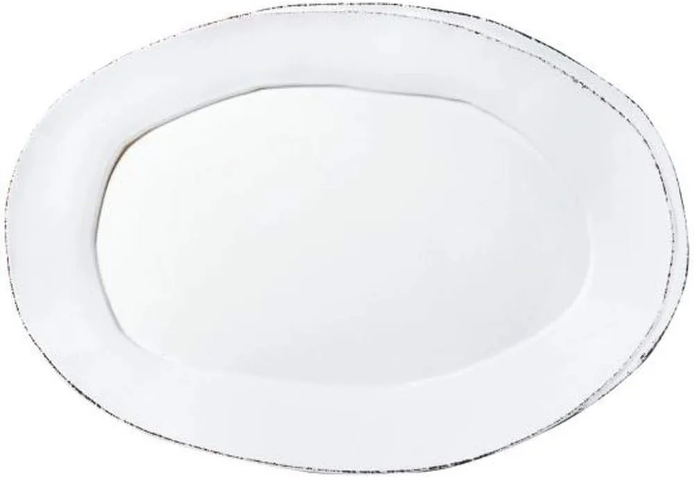 Vietri Lastra White Oval Platter, Stoneware Serving Plate for Steak Salad Dessert Seafood & Snack
