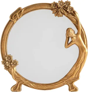 Vintage Gold Mirror Wall Decor - Small Vanity Mirrors, Antique Decorative for Desk Room, Frame Arched Victorian Decoration for Home Table, Standing Framed Art Gift for Furniture Living Bedroom, Oval