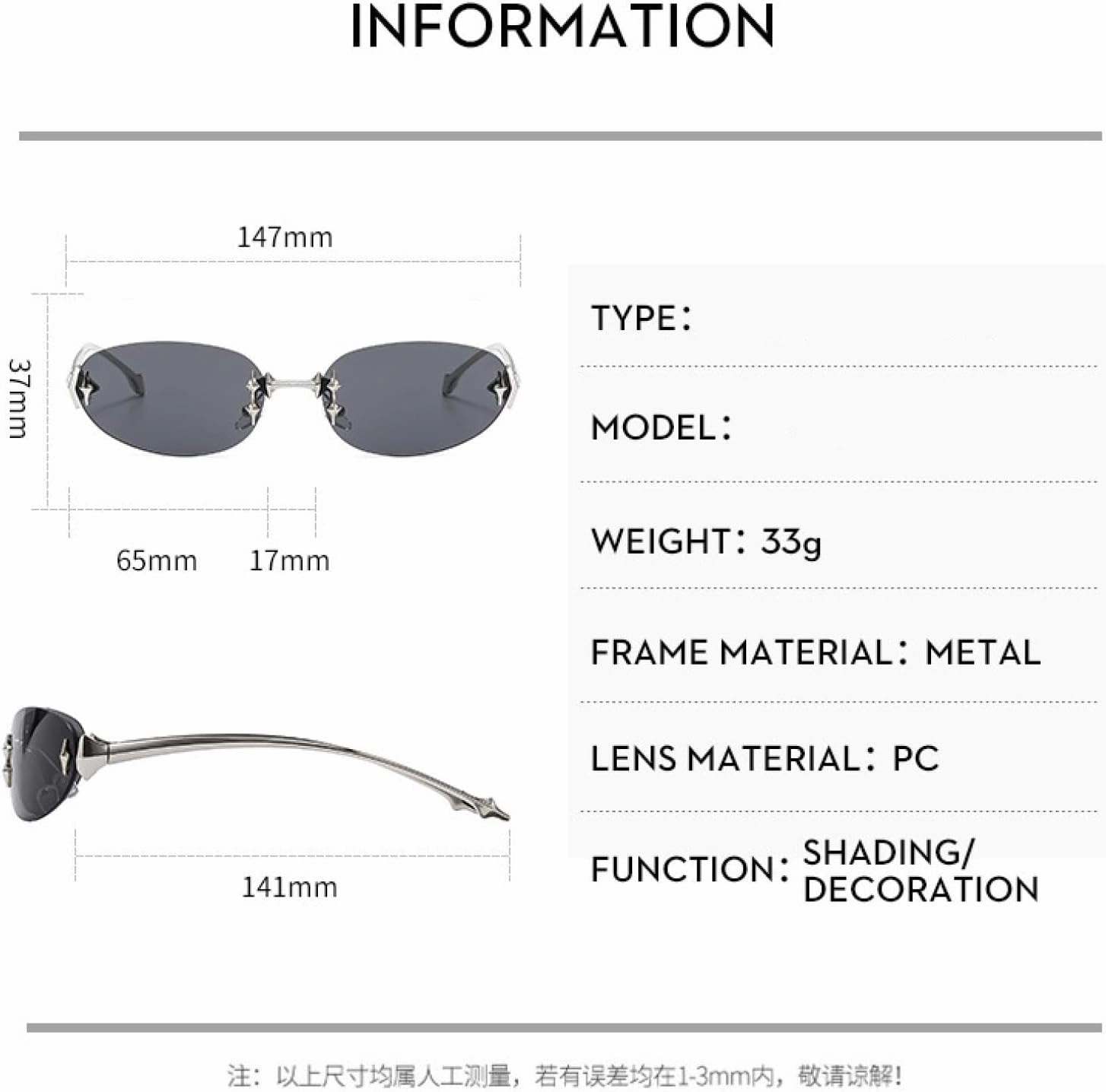 Vintage Frameless Oval Sunglasses Women Men Trending Outdoor Hip Hop Party Sunglasses Uv400