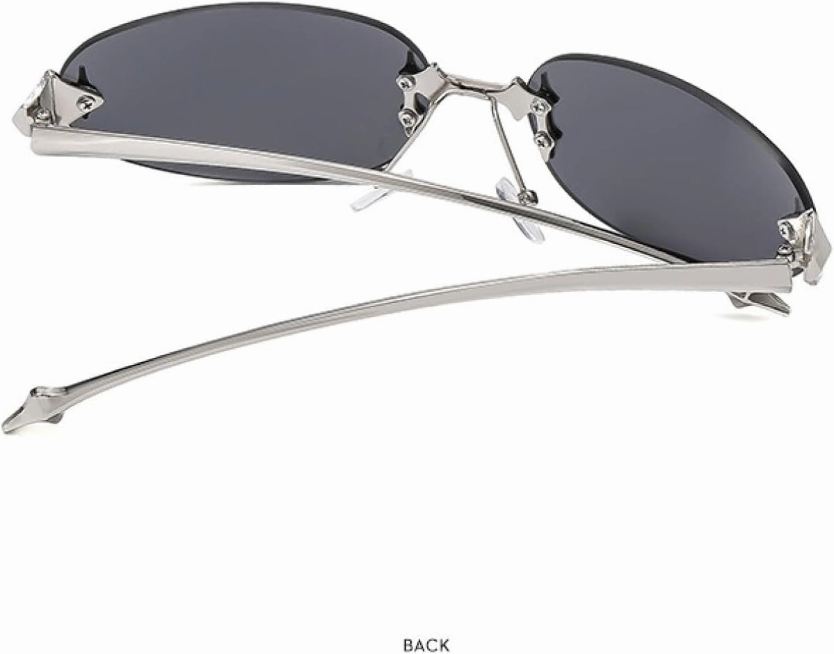 Vintage Frameless Oval Sunglasses Women Men Trending Outdoor Hip Hop Party Sunglasses Uv400