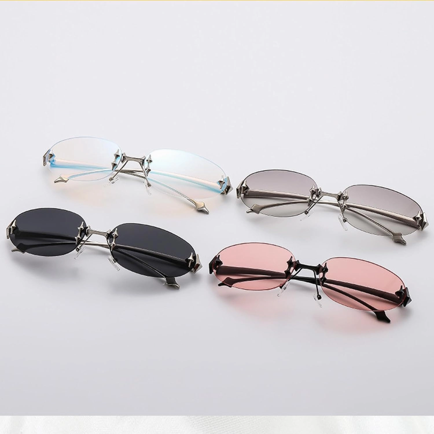 Vintage Frameless Oval Sunglasses Women Men Trending Outdoor Hip Hop Party Sunglasses Uv400
