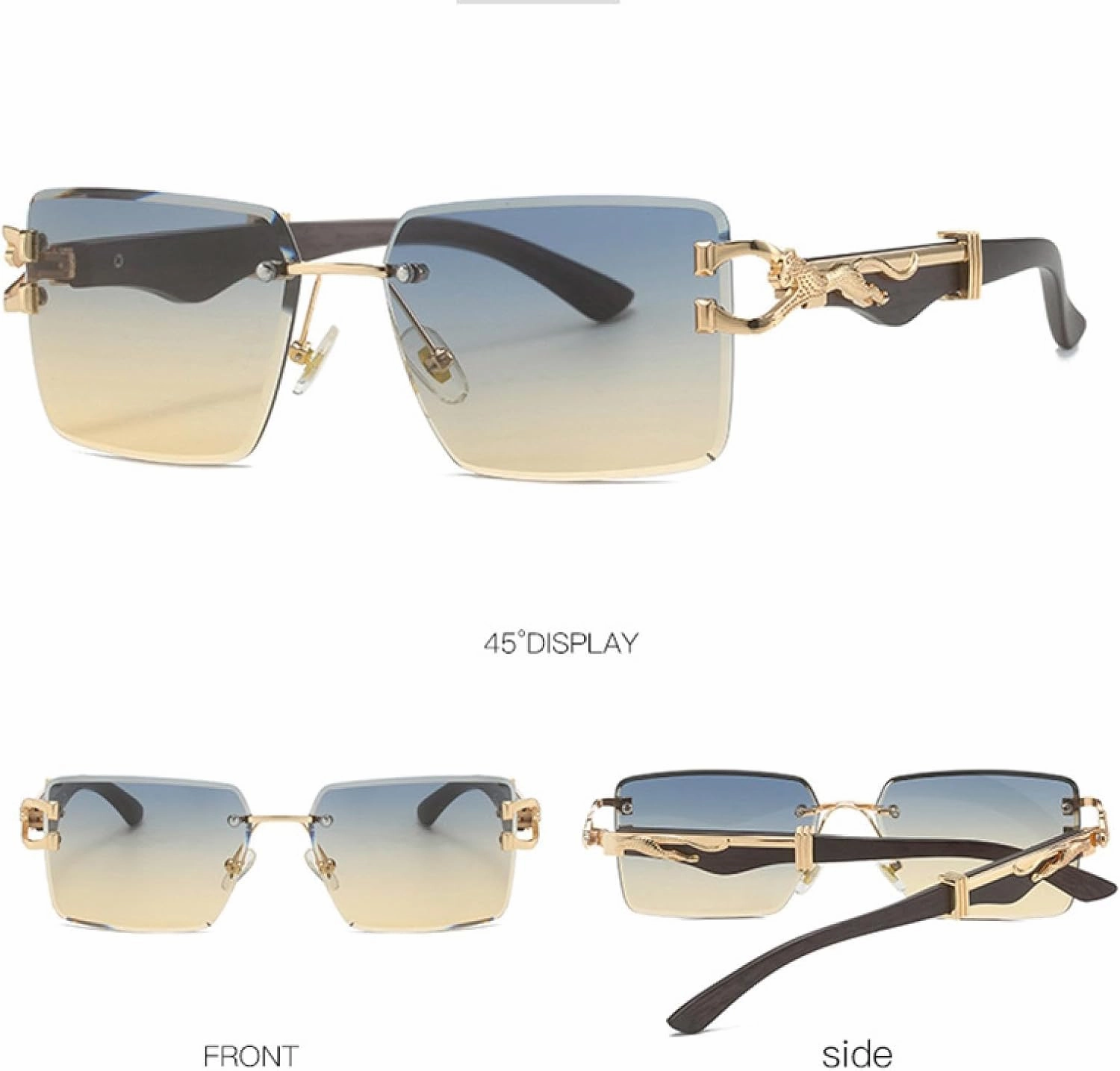 Vintage Rimless Sunglasses Women for Men Sun Glasses Luxury Fashion Trendy Punk Metal Leopard Shades