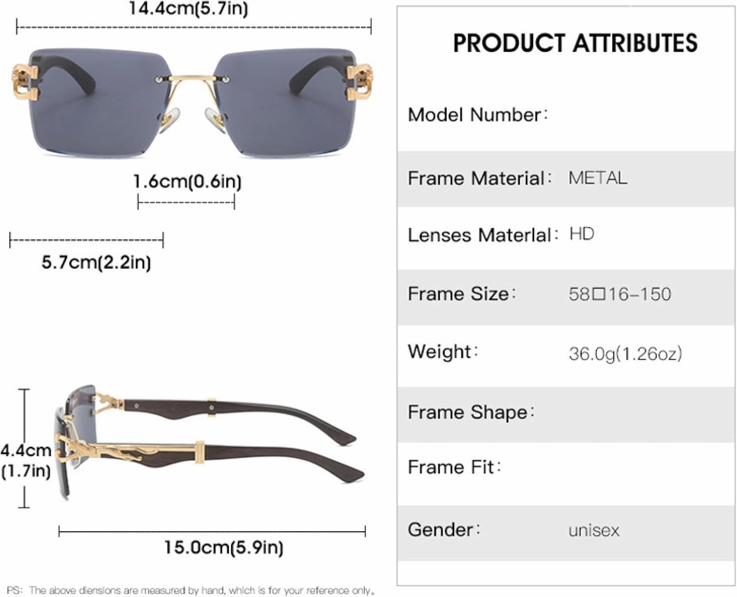 Vintage Rimless Sunglasses Women for Men Sun Glasses Luxury Fashion Trendy Punk Metal Leopard Shades
