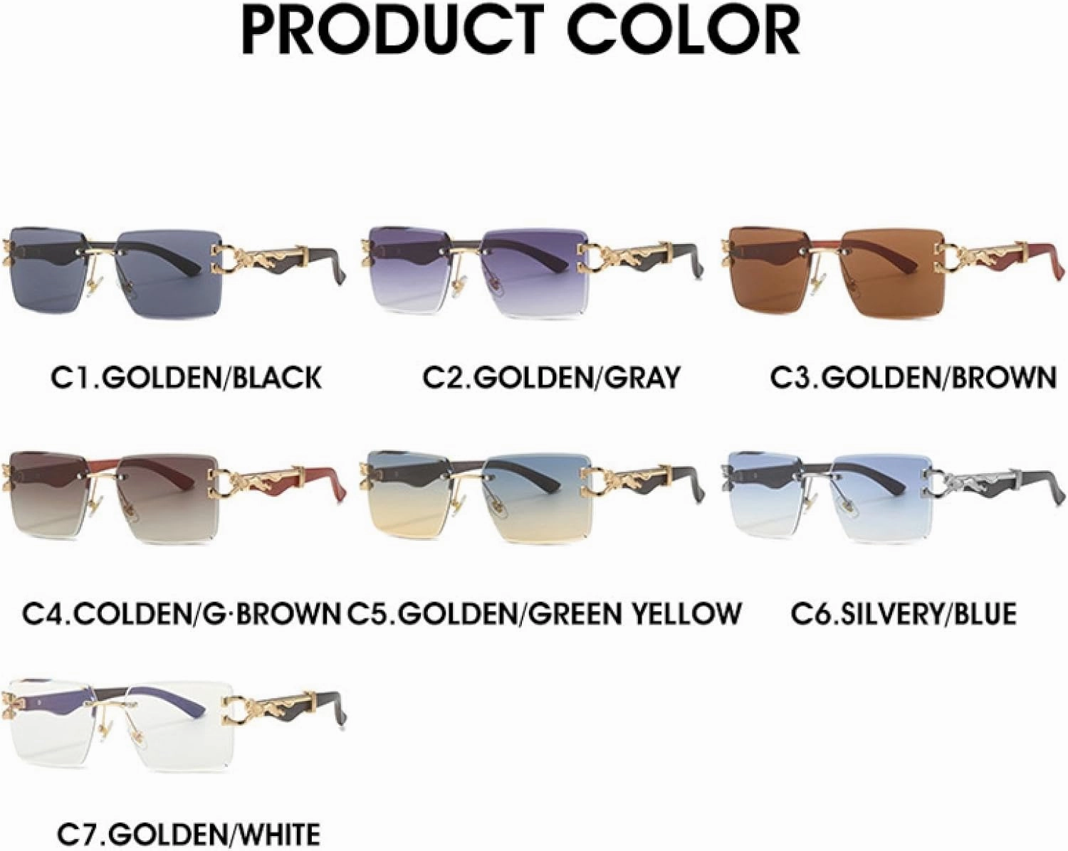Vintage Rimless Sunglasses Women for Men Sun Glasses Luxury Fashion Trendy Punk Metal Leopard Shades