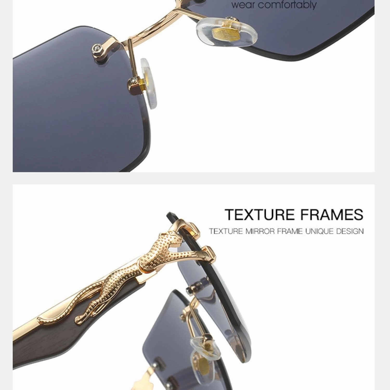 Vintage Rimless Sunglasses Women for Men Sun Glasses Luxury Fashion Trendy Punk Metal Leopard Shades
