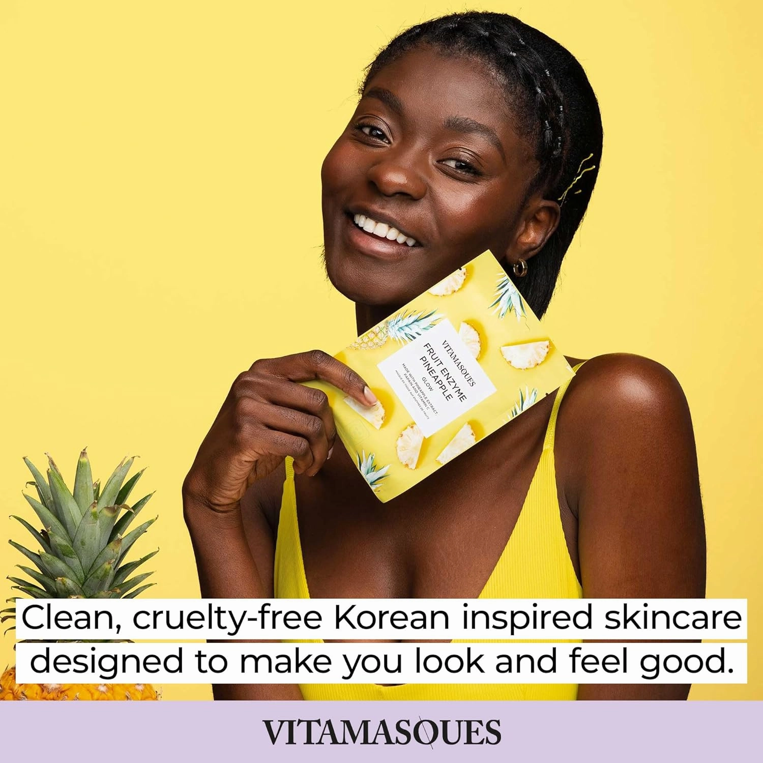 Vitamasques Pineapple Face Sheet Mask 7 Pack - Korean Skin Care Facial Mask Boost Skins Natural & Dewy Glow with Vitamin C, Hyaluronic Acid, and Pineapple Extracts