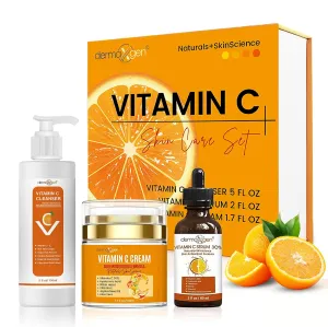 Vitamin C Complete Facial Care Kit - Organic Glowing Skin Anti-Aging, Rejuvenating, Boosting Collagen & Hydrating - Day & Night Brightening Skincare Gift Set