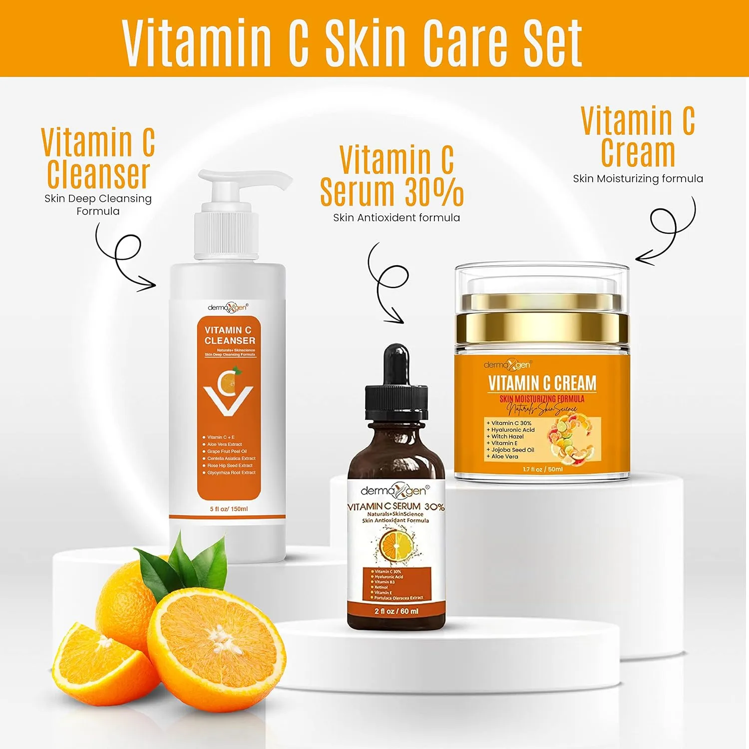 Vitamin C Complete Facial Care Kit - Organic Glowing Skin Anti-Aging, Rejuvenating, Boosting Collagen & Hydrating - Day & Night Brightening Skincare Gift Set