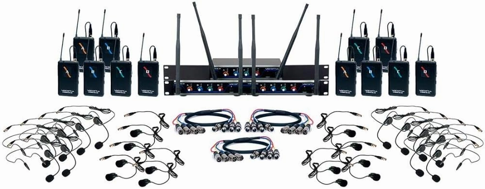 VocoPro 12 Channel UHF Wireless Headset & Lapel Mic System with Mic-On-Chip Technology, Black, 18.00 x 14.00 x 24.00