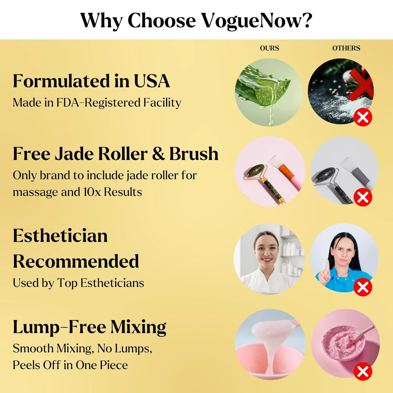 VogueNow Jelly Face Mask for Facials - 24K Gold Hydrating, Brightening & Nourishing Jelly Mask with Free Jade Roller & Spatula | Professional Hydrojelly Masks | Vajacial Jelly Mask Powder | 23 Oz Jar