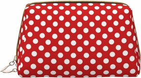 VOSERY Makeup Bag, Cosmetic Bags Travel Toiletry Bag for Women, white polka dot bright red Make up Bag, Large Capacity Makeup Bag Organizer, Cute Makeup Pouch, Waterproof Leather Makeup Case