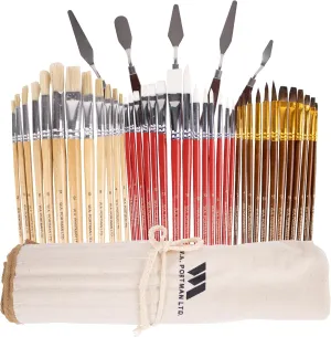 WA Portman 38-pc Professional Acrylic Paint Brush Set with 5 Palette Knives - Versatile Acrylic, Watercolor, Gouache and Oil Paint Brushes with Case - Art Brush Set