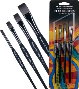 WA Portman Round Acrylic and Watercolor Paint Brushes 4pc Set - 100% Vegan, Cruelty-Free Round Paint Brushes for Acrylic Painting and Watercolor Painting with Triangular Comfort Grip