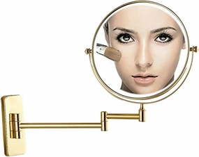 Wall Mirror, Wall Mounted Makeup Mirror with Magnification, Makeup Mirror for Bathroom, Two-Sided Extendable, 360 Degree Swivel, Extendable Arm, Round, No Light, Gold (Color : 8in, Size : 3X)