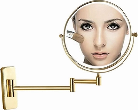 Wall Mirror, Wall Mounted Makeup Mirror with Magnification, Makeup Mirror for Bathroom, Two-Sided Extendable, 360 Degree Swivel, Extendable Arm, Round, No Light, Gold (Color : 8in, Size : 5X)