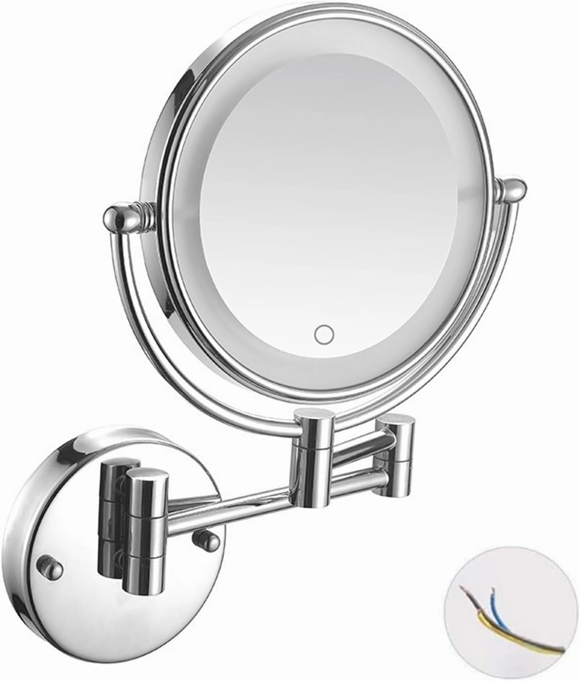 Wall Mount Makeup Mirror with Magnification Double-Sided Bathroom Mirror LED Light 360° Swivel Design Extendable Folding Arm Vanity Mirror Antique 10X(Silver,7X)