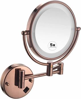 Wall Mounted Bathroom Mirror Shaving Mirrors Make Up Wall Mounted LED Illuminated Mirror 5X Magnifying Extending Double Side & 360° Swivel for Hotel Rose Gold