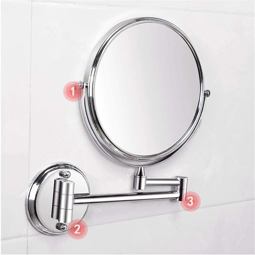 Wall-Mounted Cosmetic Mirror Hotel Bathroom Folding Telescopic Shaving Mirror 3 Times Magnification Double-Sided Mirror(8 inch Black)
