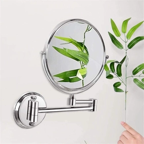 Wall-Mounted Cosmetic Mirror Hotel Bathroom Folding Telescopic Shaving Mirror 3 Times Magnification Double-Sided Mirror(8 inch Black)