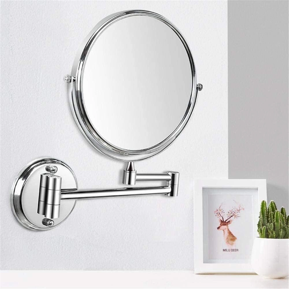 Wall-Mounted Cosmetic Mirror Hotel Bathroom Folding Telescopic Shaving Mirror 3 Times Magnification Double-Sided Mirror(8 inch Black)