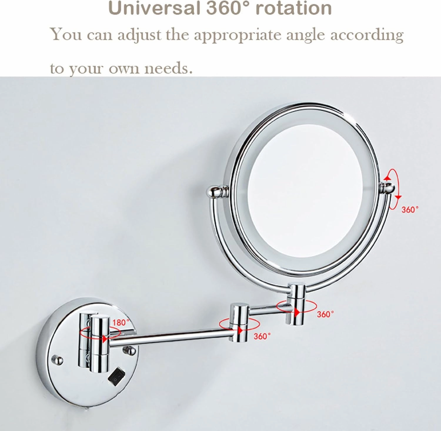 Wall-mounted Illuminated Makeup Mirror, 8-inch Double-sided Magnifying Mirror with 360-degree Rotating Shaving Mirror, Retractable Arm Cosmetic Mirror,Vanity Mirror