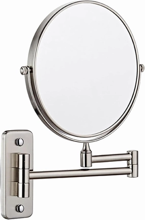 Wall Mounted Lighted Makeup Mirror 8Inch Double Sided Shaving Mirror with Magnifaction, 360 Swivel Extendable Arm Bathroom Vanity Mirrors(Nickel,5X)