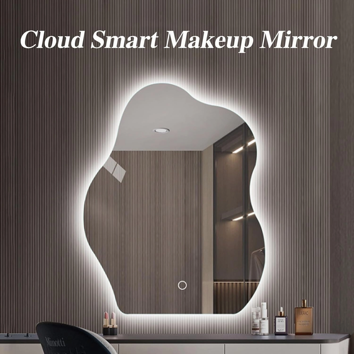 Wall Mounted Lighted Modern Mirror, LED Bathroom Mirror with Lights, Adjustable Tri Tone LED Lighted Makeup Mirror, Smart Touch Sensitive Makeup Vanity Mirror, for Bathroom Bedroom, 3 Lighting Modes(4