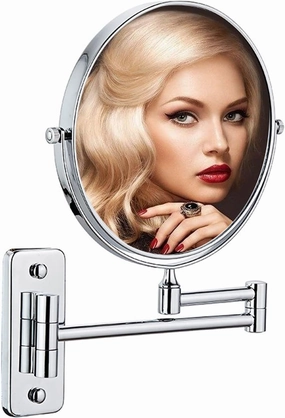 Wall Mounted Makeup Mirror, 1X/10X Magnifying 8" Cosmetic Mirror, Double Sided Vanity Mirror, 360° Extendable Bedroom Bathroom Mirror (Silver)