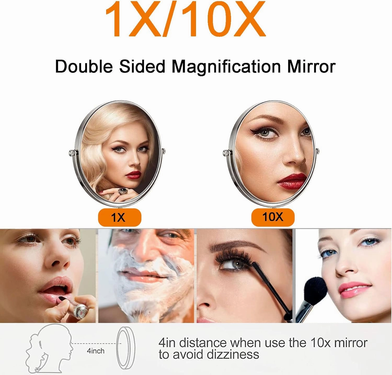 Wall Mounted Makeup Mirror, 1X/10X Magnifying 8" Cosmetic Mirror, Double Sided Vanity Mirror, 360° Extendable Bedroom Bathroom Mirror (Silver)