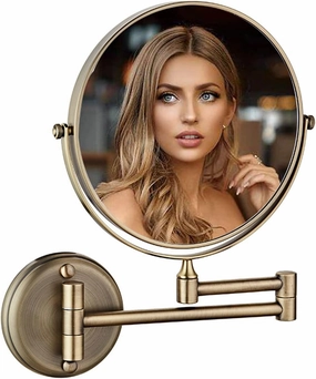 Wall Mounted Makeup Mirror, 1X /10X Magnifying Mirror, 8'' Double Sided Bathroo Mirror, Vanity Mirror, 360° Extendable Cosmetic Mirror (Bronze)