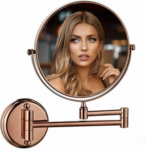 Wall Mounted Makeup Mirror, 1X /10X Magnifying Mirror, 8'' Double Sided Bathroo Mirror, Vanity Mirror, 360° Extendable Cosmetic Mirror (Rose Gold)