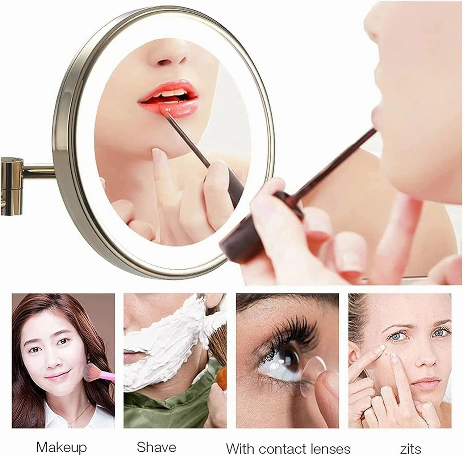 Wall Mounted Makeup Mirror-3/5/7/10x Magnification 8'' Two-Sided Swivel Extendable Bathroom Mirror,USB Rechargeable,Upgrade Version Cosmetic Mirror(D,10X)