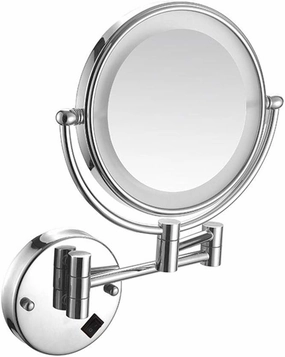 Wall Mounted Makeup Mirror,8-Inch Lighted Makeup Mirror with Magnification,Two-Sided Extendable with Distortion Free View,Extendable Arm,for Bathroom Vanity,Round Shape (Matte Black 10 ( Color : Brigh