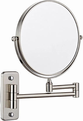Wall Mounted Makeup Mirror, 8Inch Double Sided Shaving Mirror with Magnifaction, 360 Swivel Extendable Arm Bathroom Vanity Mirrors,Gold,3X (Color : Nickel, Size : 5X)