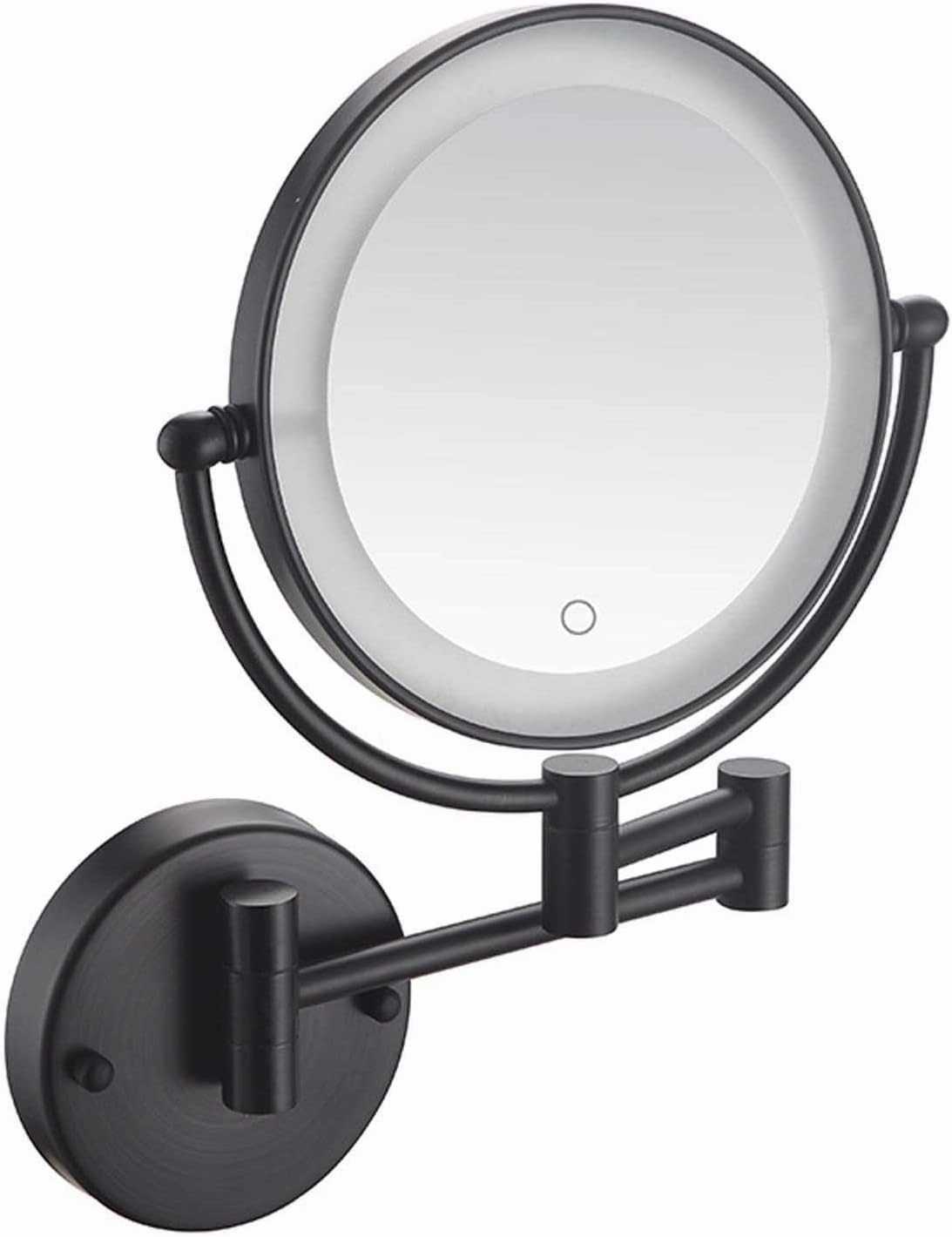 Wall Mounted Makeup Mirror Lighted, 8 Inch Double Sided Cosmetic Mirror, 360° Swivel Extendable Cosmetic Vanity Mirror, Shaving Mirror with 3X/5X/7X/10X Magnifying, Round Shape(Black,10X)