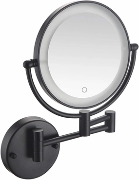 Wall Mounted Makeup Mirror Lighted, 8 Inch Double Sided Cosmetic Mirror, 360° Swivel Extendable Cosmetic Vanity Mirror, Shaving Mirror with 3X/5X/7X/10X Magnifying, Round Shape(Black,10X)