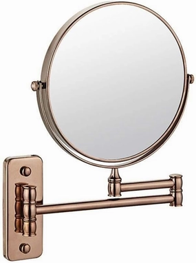 Wall Mounted Makeup Mirror with 5X Magnification, 360° Swivel Rotation, Extendable Arm, Distortion-Free View, Stainless Steel(Copper,7X)