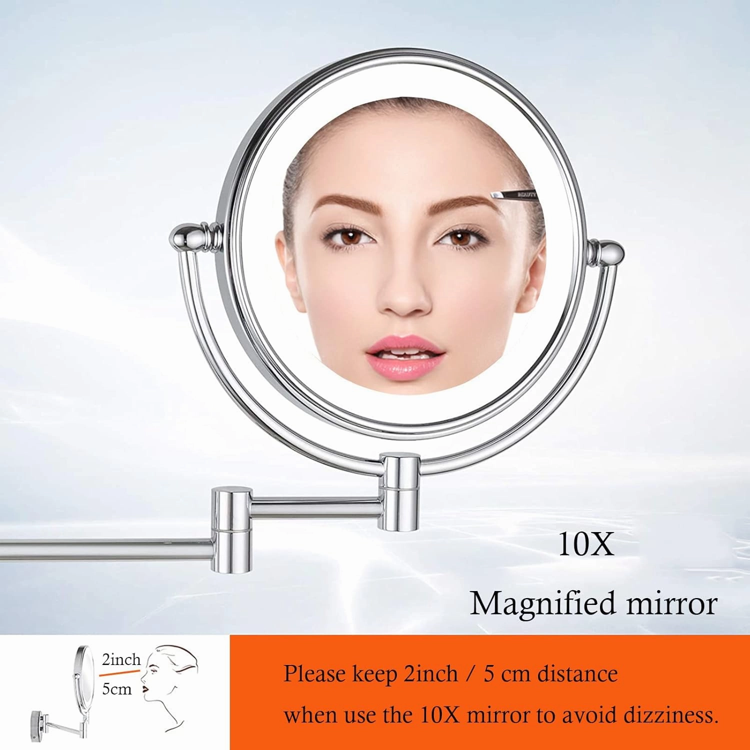 Wall Mounted Makeup Mirror with LED Lights 8 Inch, Wall Mounted Makeup Mirror with 10X Magnification, Double-Sided 360°Rotatable Extendable Makeup Mirror for Bathroom (Gold)