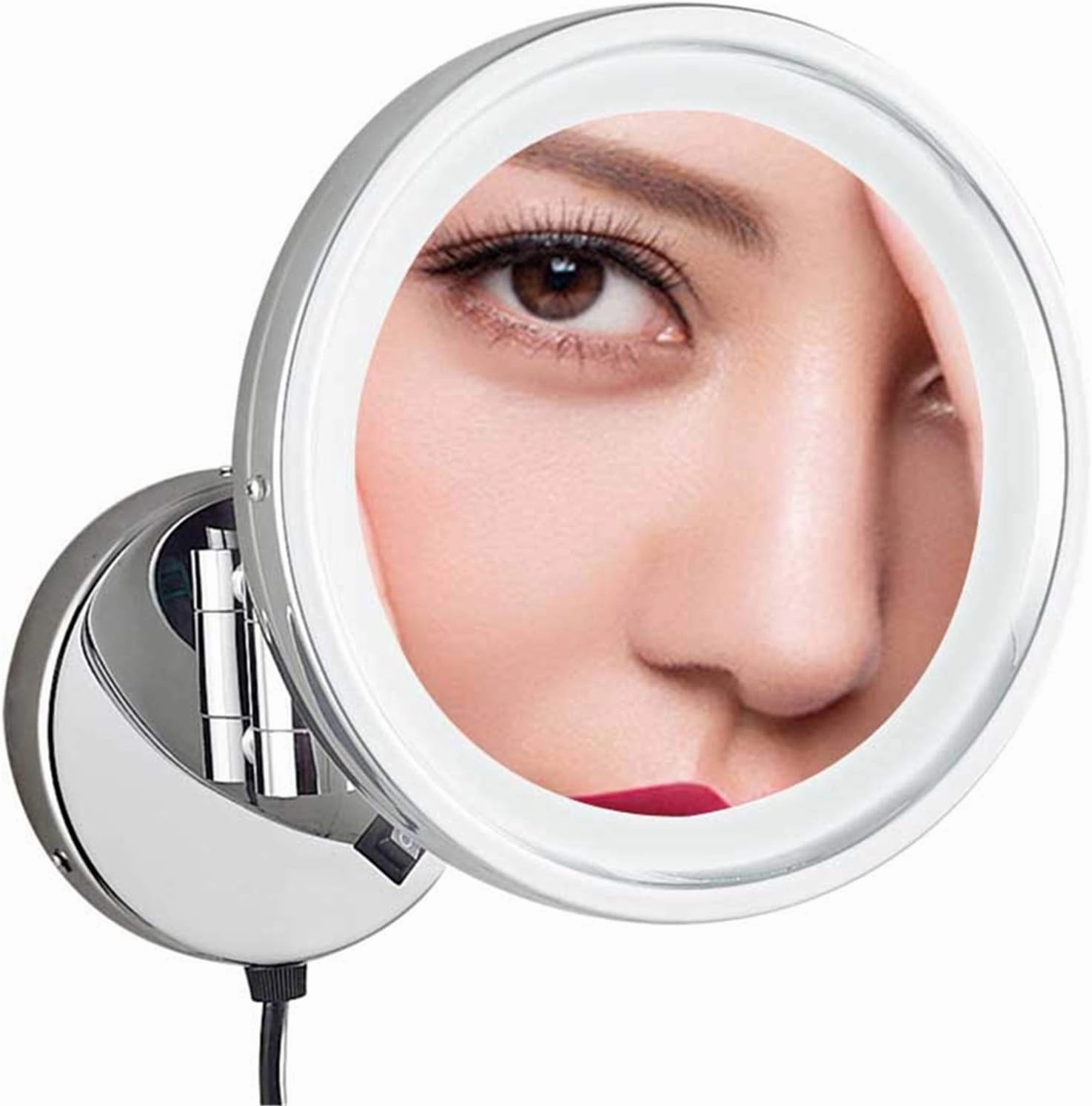 Wall Mounted Makeup Mirror with Magnification, 8 Inch Chrome Finish 360° Extendable LED Lighted Shaving Vanity Mirrors, Plug Powered,7X (Color : 7X)