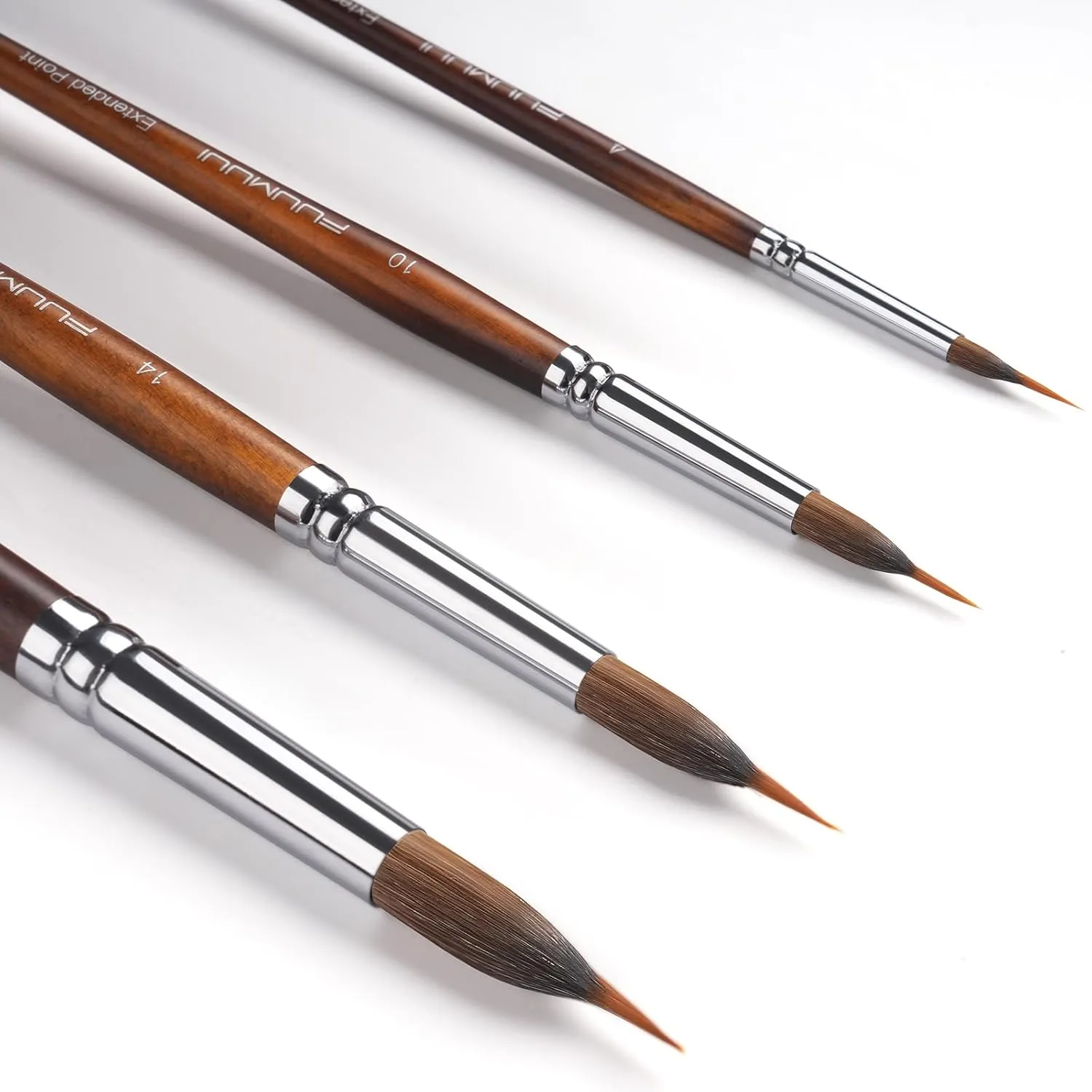 Watercolor Brushes Professional, Fuumuui 4Pcs Extended Needle Point Brushes Synthetic Extra Long Pinhead Brush with Sable Body for Fine Detailing - Watercolor Acrylic Gouache Inks Painting