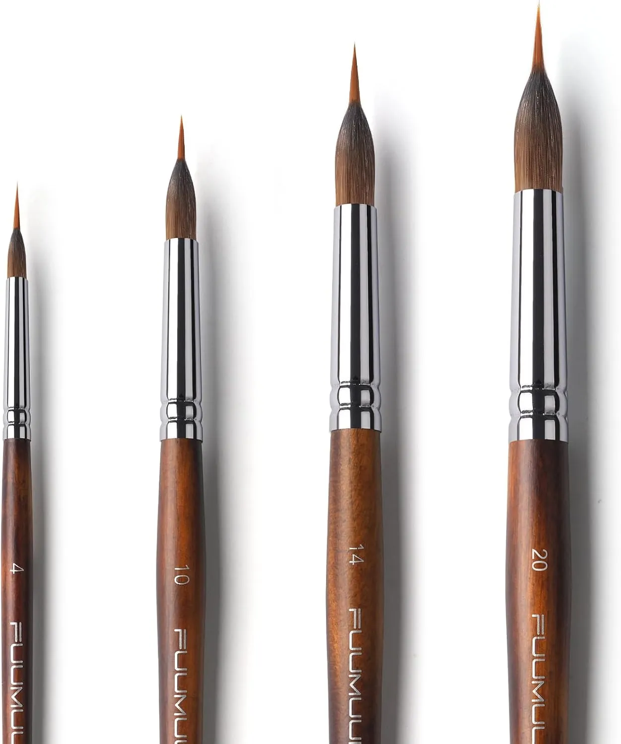 Watercolor Brushes Professional, Fuumuui 4Pcs Extended Needle Point Brushes Synthetic Extra Long Pinhead Brush with Sable Body for Fine Detailing - Watercolor Acrylic Gouache Inks Painting