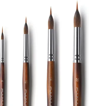 Watercolor Brushes Professional, Fuumuui 4Pcs Extended Needle Point Brushes Synthetic Extra Long Pinhead Brush with Sable Body for Fine Detailing - Watercolor Acrylic Gouache Inks Painting