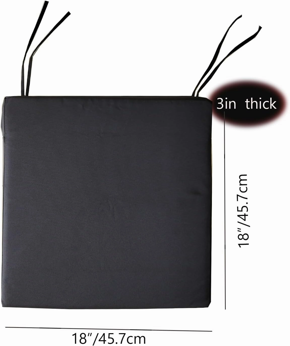 Waterproof Outdoor cushions18 x18 Patio Chair Cushions Black Outdoor Chair Cushions with Adjustable Straps,2 Pack