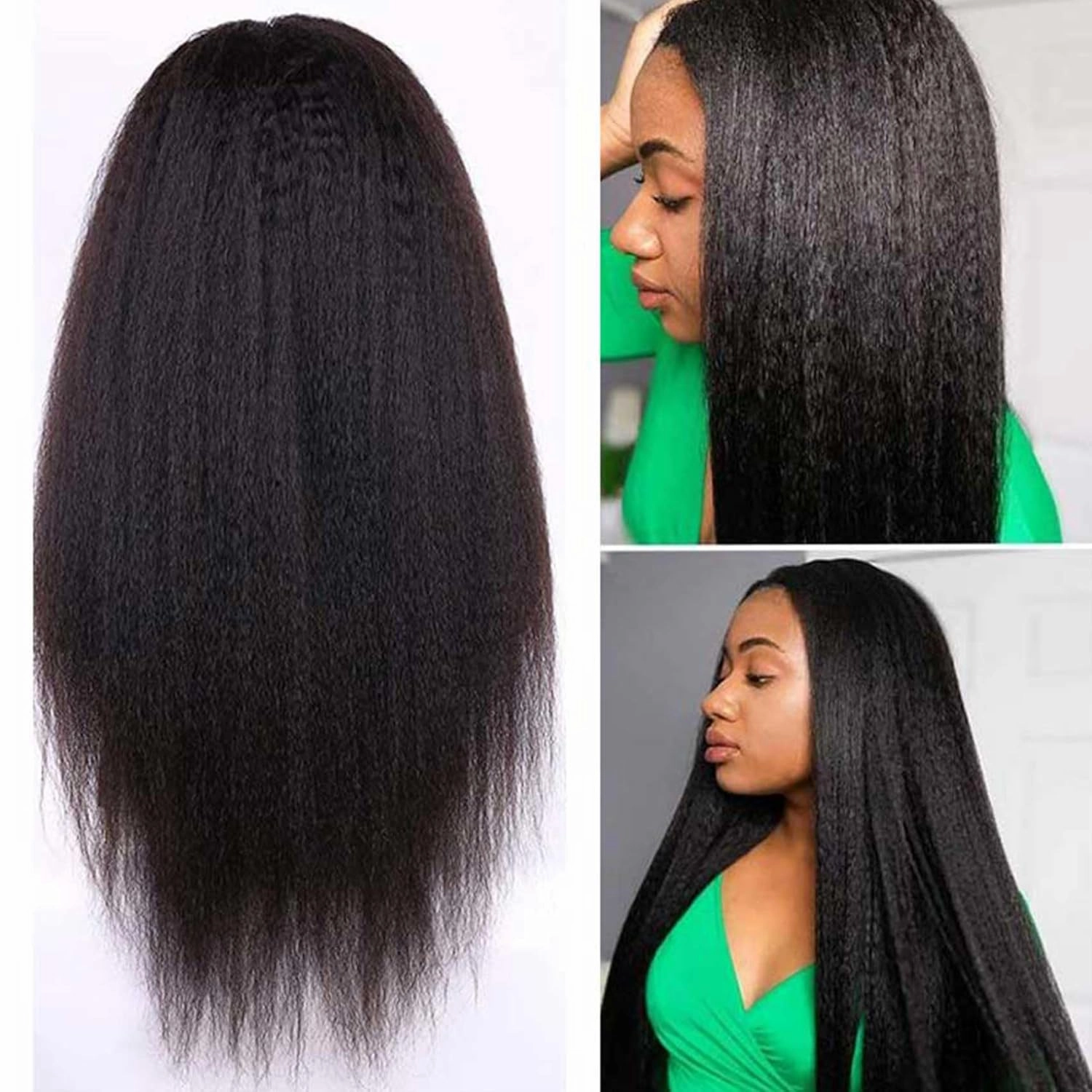 Wear & Go Glueless Wigs Human Hair Pre Plucked Pre Cut 6x4 Lace Closure Wigs 180% Density Kinky Straight Glueless Wigs Human Hair for Women Natural Black 22Inch
