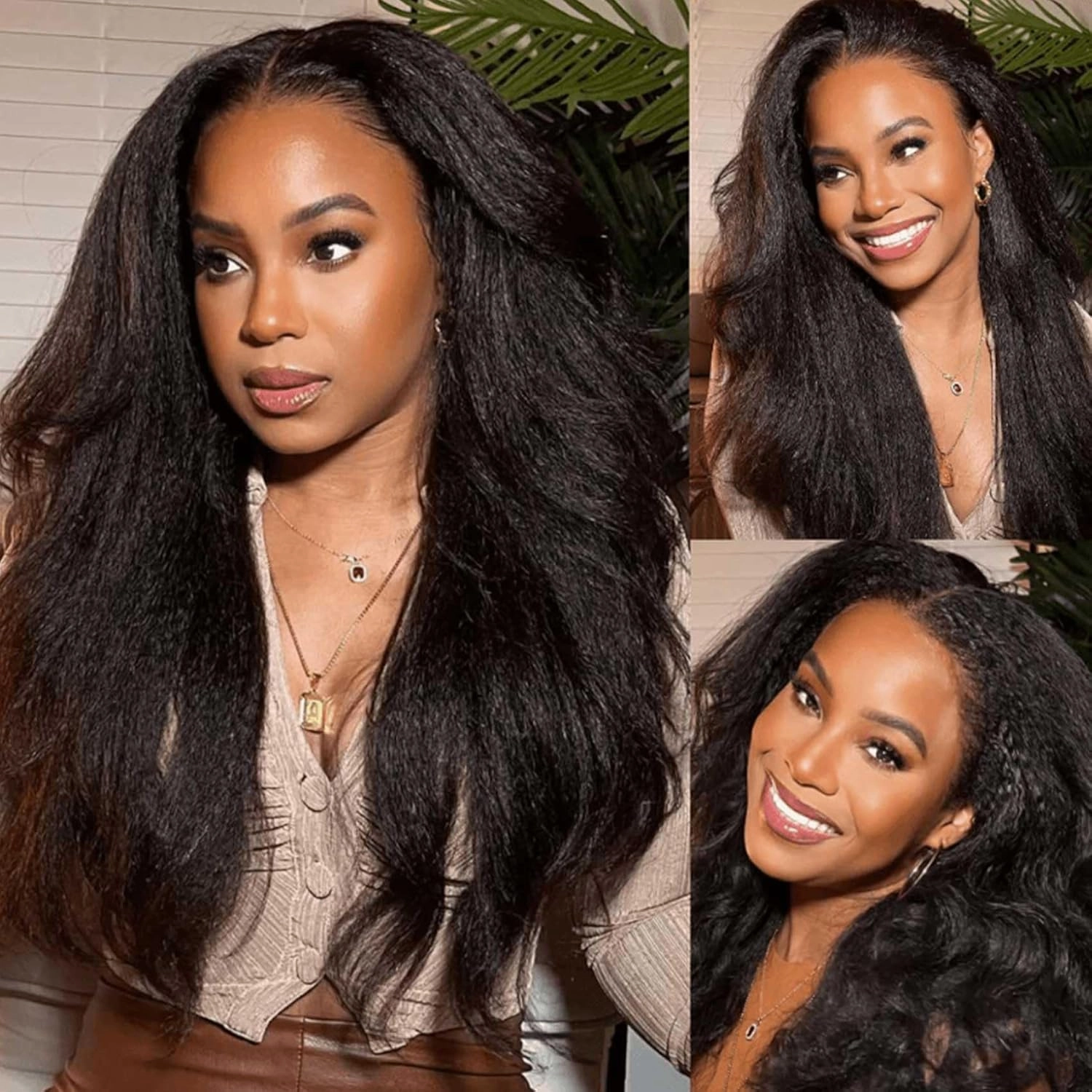 Wear & Go Glueless Wigs Human Hair Pre Plucked Pre Cut 6x4 Lace Closure Wigs 180% Density Kinky Straight Glueless Wigs Human Hair for Women Natural Black 22Inch