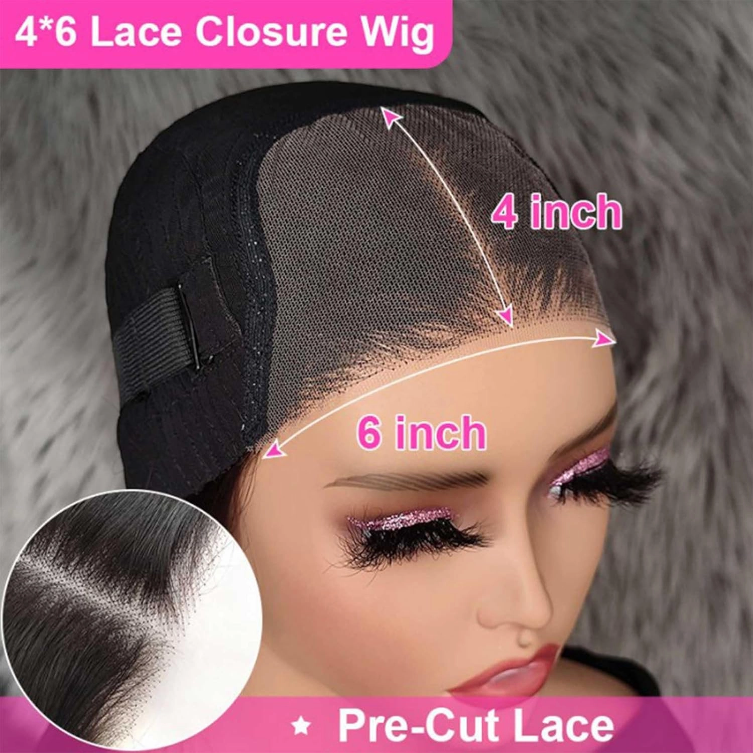 Wear & Go Glueless Wigs Human Hair Pre Plucked Pre Cut 6x4 Lace Closure Wigs 180% Density Kinky Straight Glueless Wigs Human Hair for Women Natural Black 22Inch